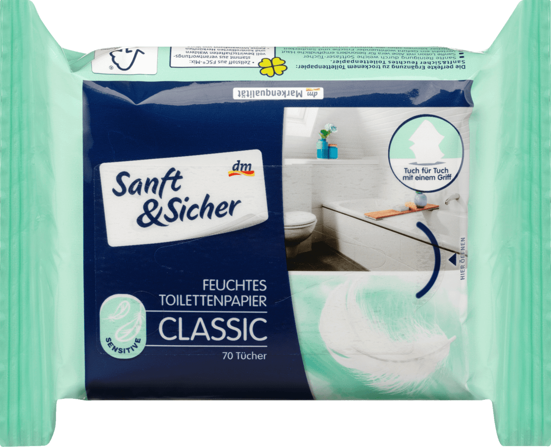 

Влажная туалетная бумага Sanft & Sicher Classic Sensitive, 70 шт., Белый