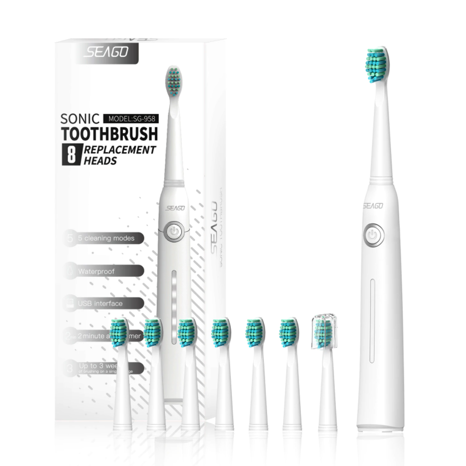 

Зубная щетка Seago SG-958 звуковая электрическая и 8 сменных насадок, White