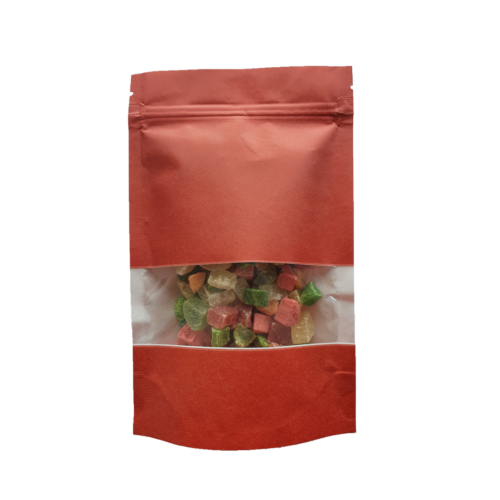 

Пакет Дой-Пак крафт РЕ красный + окно 130*195 дно (32+32)