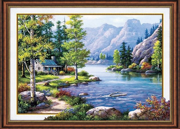 

65*50см 5D Домик у реки, алмазная живопись, полная выкладка