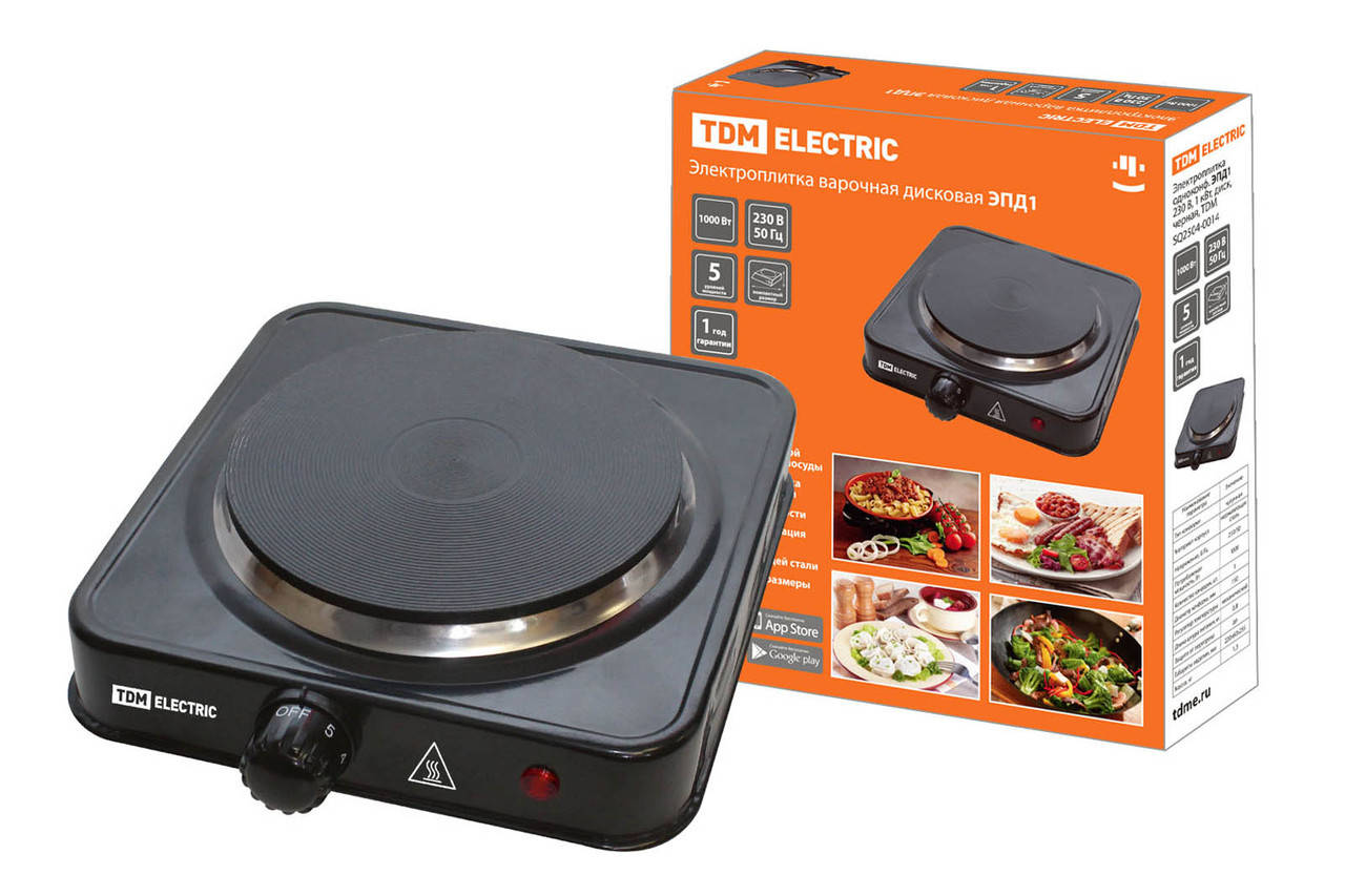 

Электроплитка одноконф. ЭПД1 230 В, 1 кВт, диск, черная, TDM