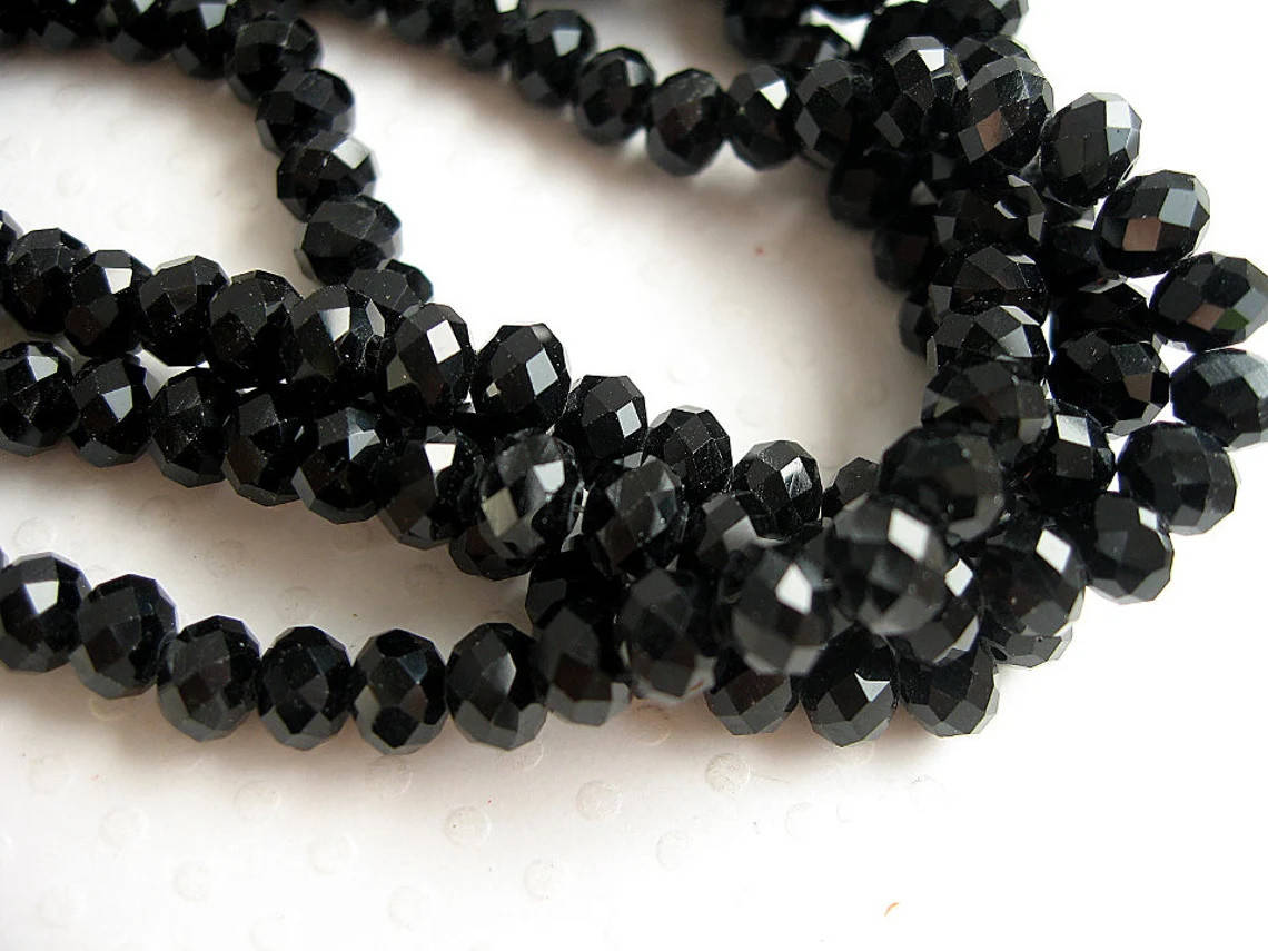 

Бусины хрустальные (Рондель) 6*4мм пачка 90 шт, цвет черный глянцевый с переливом.