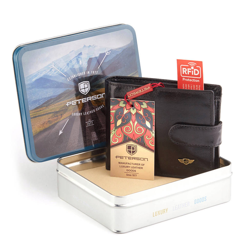 

Портмоне мужское кожаное Peterson 304Z черное на кнопке в коробке, Черный