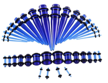 

Растяжки конусные плюс плаги для тоннелей в уши синий прозрачный(18 пар -36 шт)