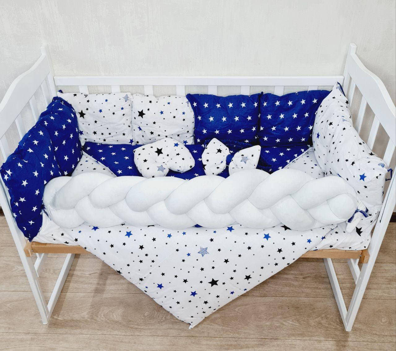 

Комплект постельного белья TM Bonna "Elegance" в детскую кроватку, бортик косичка +конверт на выписку. Синий
