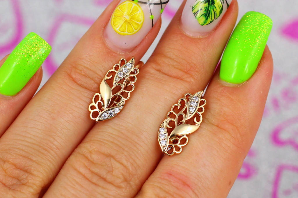 

Серьги Xuping Jewelry ажурные листики 1,8 см золотистые