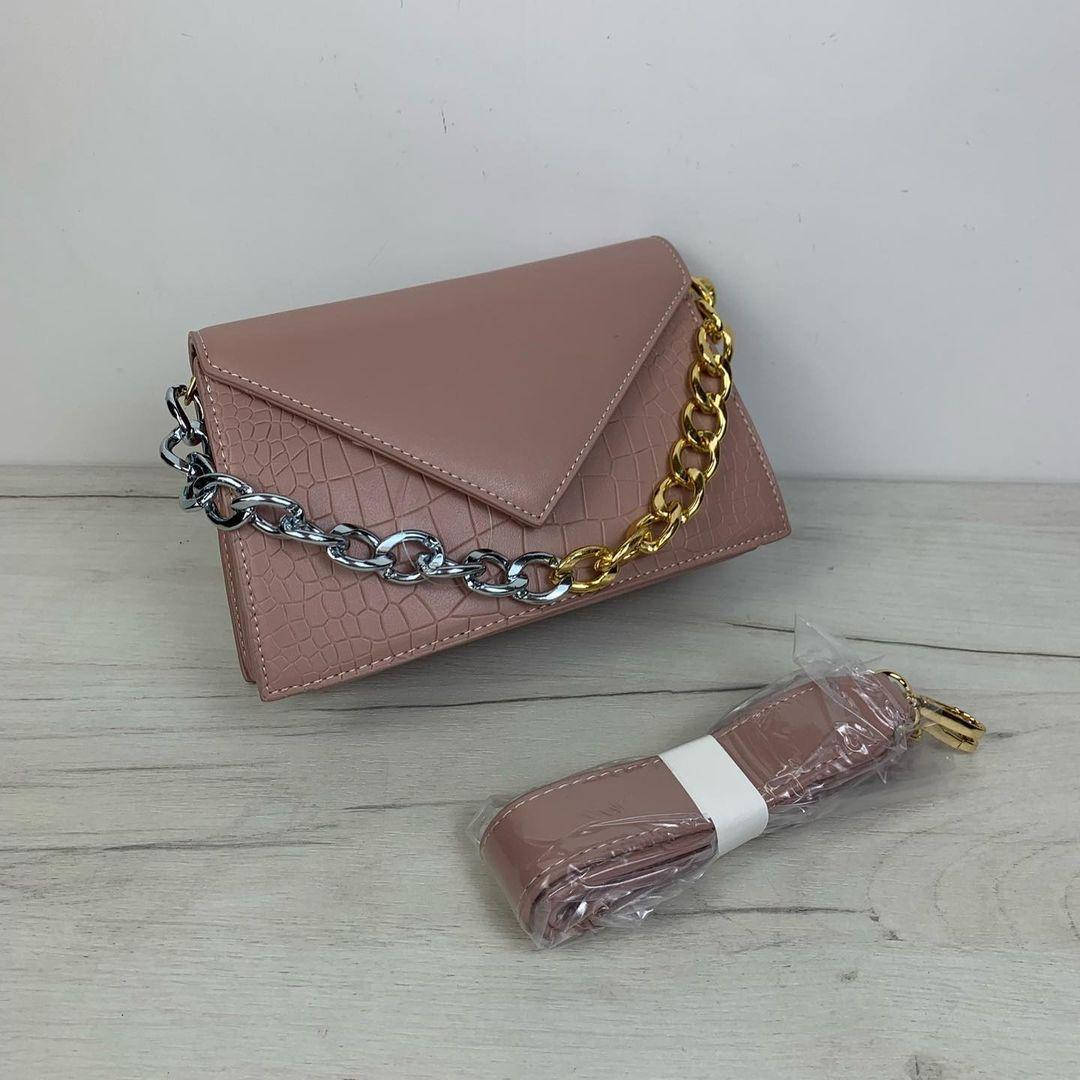 

Сумка клатч, двухцветная цепочка / эко-кожа (1787) Розовый