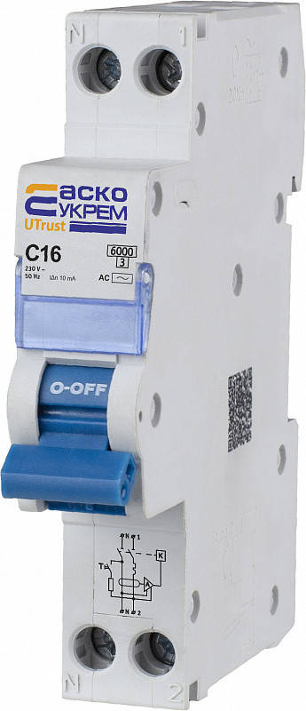 

Устройство защитного отключения с защитой от сверхтоков UTrust 1P+N (18 mm) 16А C 10мА AC [A0010210150]