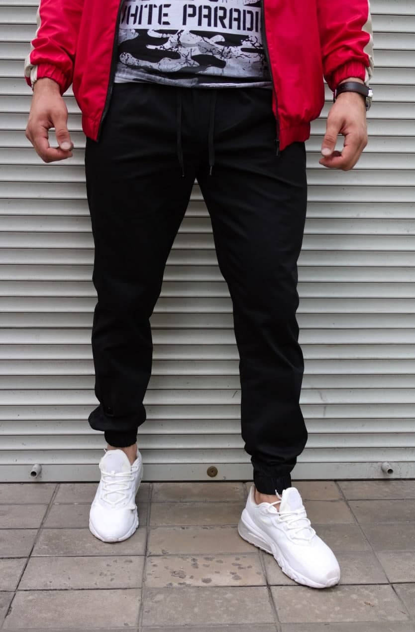 

Мужские брюки джоггеры, мужские черные штаны с манжетами весна осень, Черный