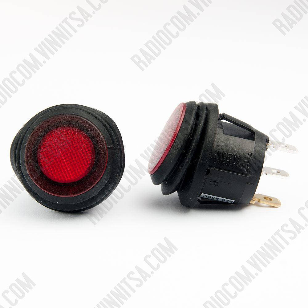 

№601 Переключатель влагозащ. (красн.) с подсв. R13-112B8W-02-BR-N-2 HQ 10A 250V AC (3 вывода) ON-