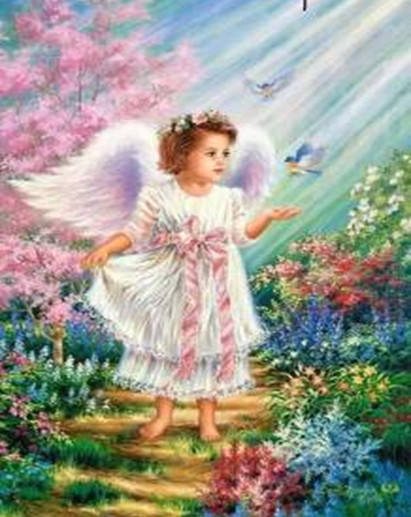 

Алмазная вышивка. Картина на подрамнике "Ангелочек с птичкой", 40х50см