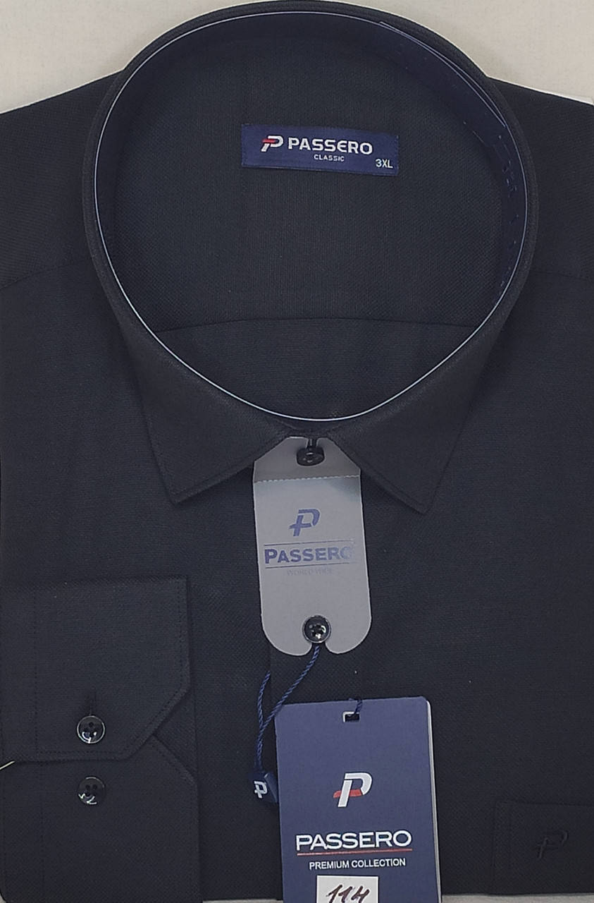 

Батальная мужская чёрная рубашка Passero vd-0114 однотонная классическая Турция с длинным рукавом, нарядная, Черный