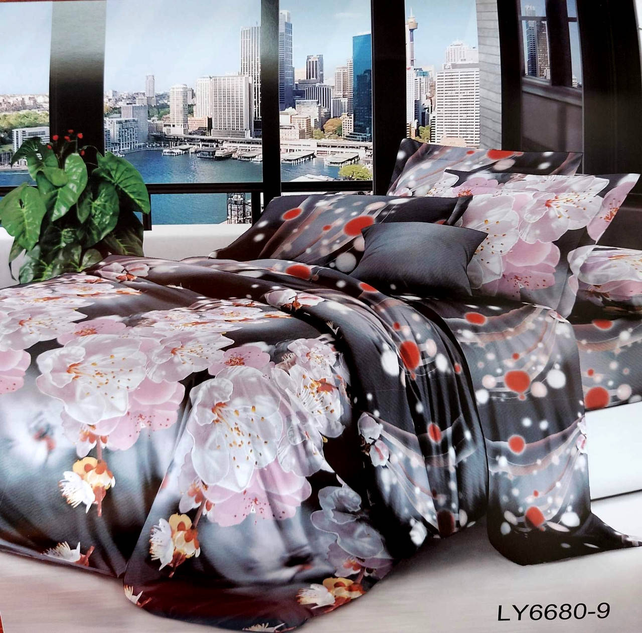 

Простынь на резинке поликоттон 180*25*200 "Орхидея на темном" 6680-9