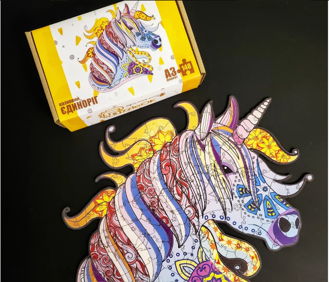 

Пазлы головоломка из дерева,фигурные деревянные пазлы цветные в виде животных Сказочный единорог для детей., Черный