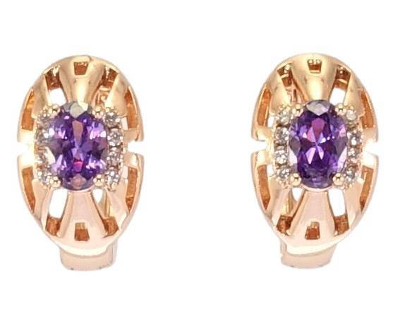 

Серьги Xuping Позолота РО колечки "Овалы с резным узором и сиреневым кристаллом"