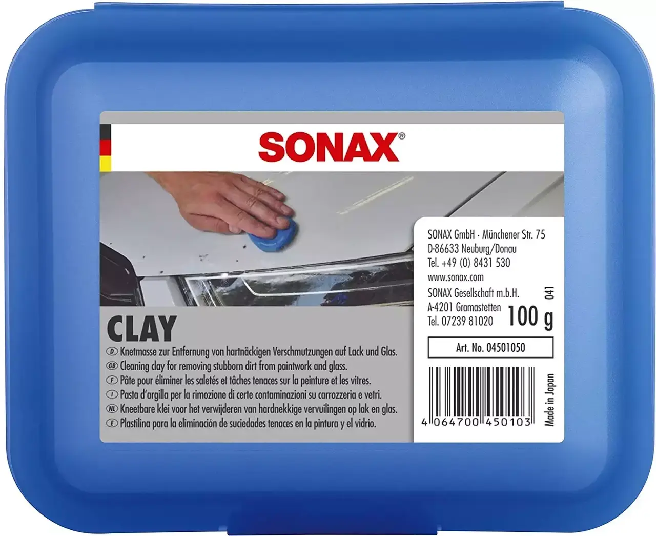 

Синяя глина для очистки лакокрасочных поверхностей и стекла 112 г SONAX Clay (450105)
