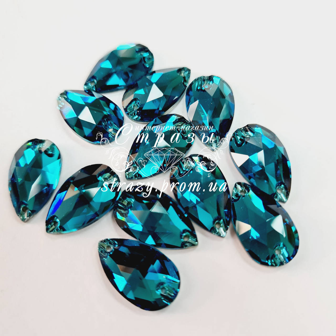 

Стразы пришивные SWARO Капля 10*18мм. Blue Zircon