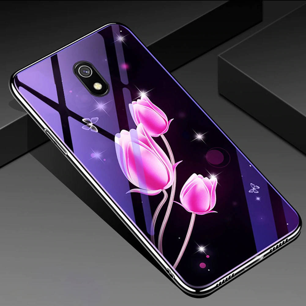 

Чехол Glass-case для Xiaomi Redmi 8A бампер накладка Flowers