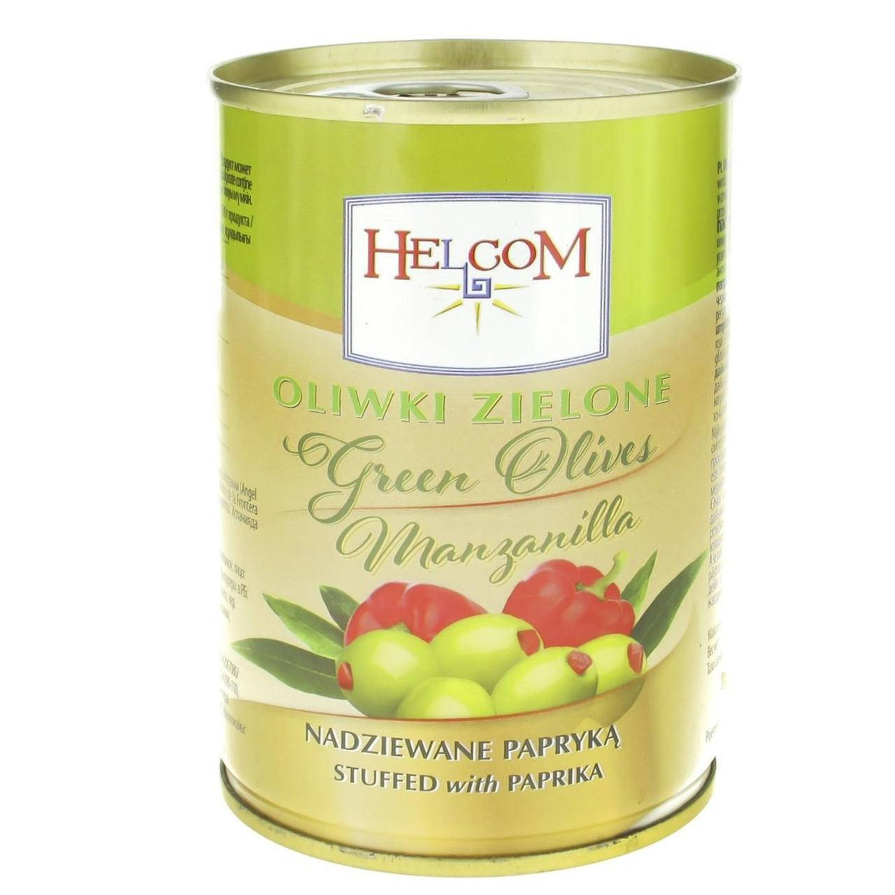 

Оливки испанские зеленые фаршированные паприкой (красным перцем) Helcom, 280г, ж/б
