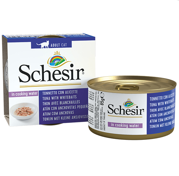 

Schesir Tuna with Whitebaits Консервы с тунцом и анчоусами в бульоне для взрослых котов 0.085 кг