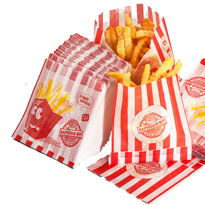 

Пакет бумажный для картошки фри NEW порция до 180г с рис. 500шт