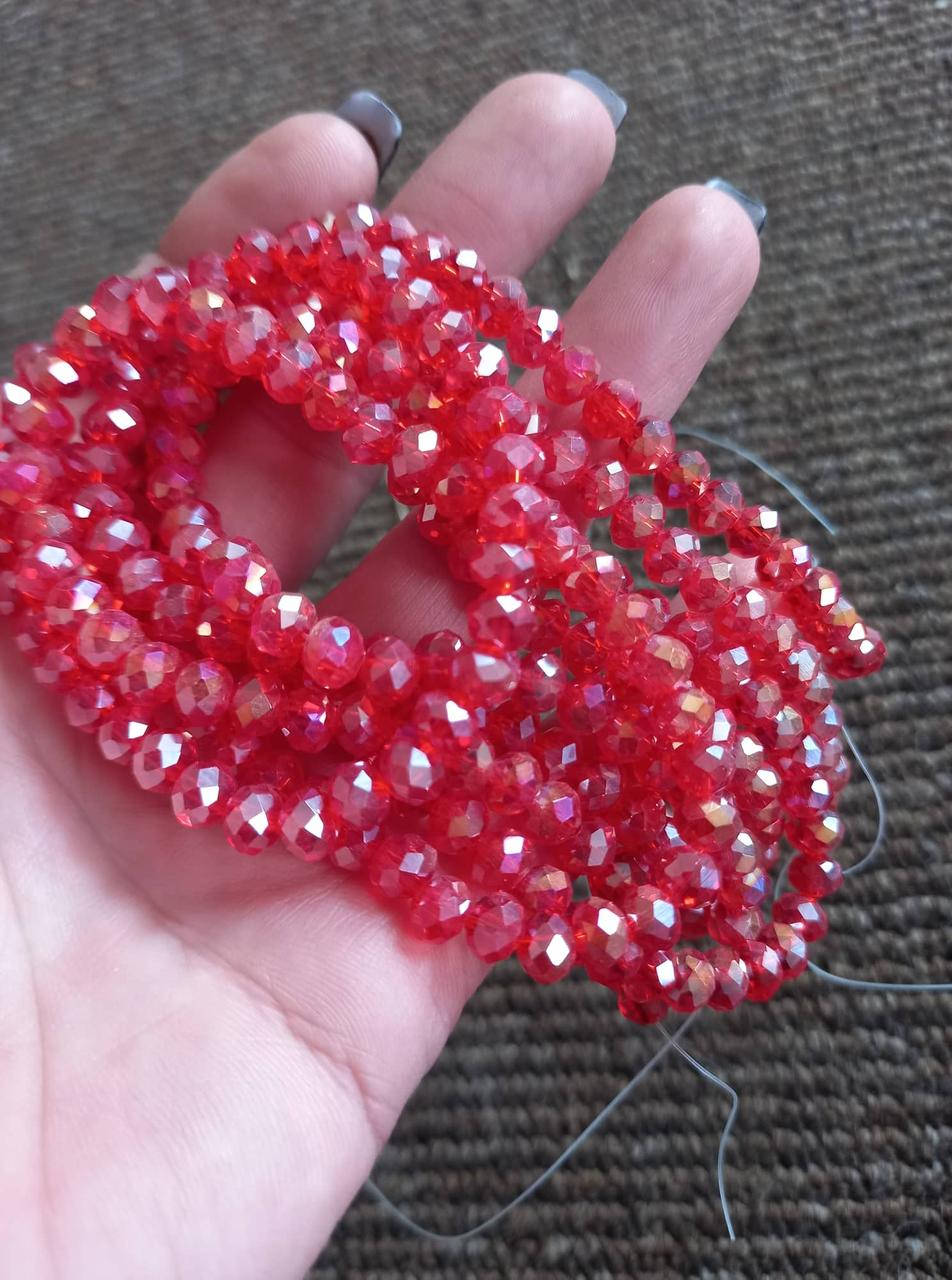 

Бусина хрустальная, 6 мм, светло красные с переливом, прозрачные, нить, Красный