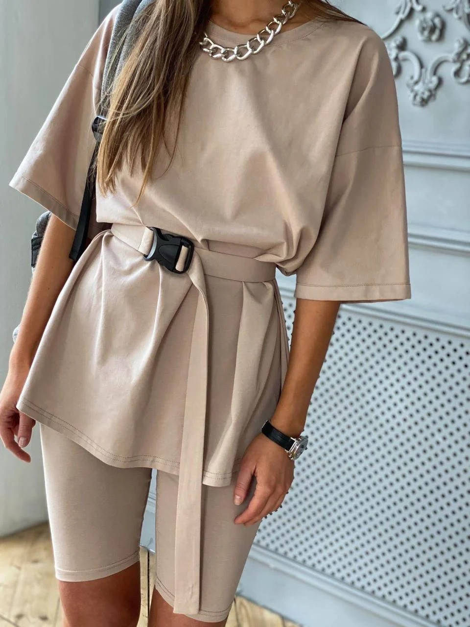 

Женский летний костюм футболка оверсайз велосипедки, Разные цвета