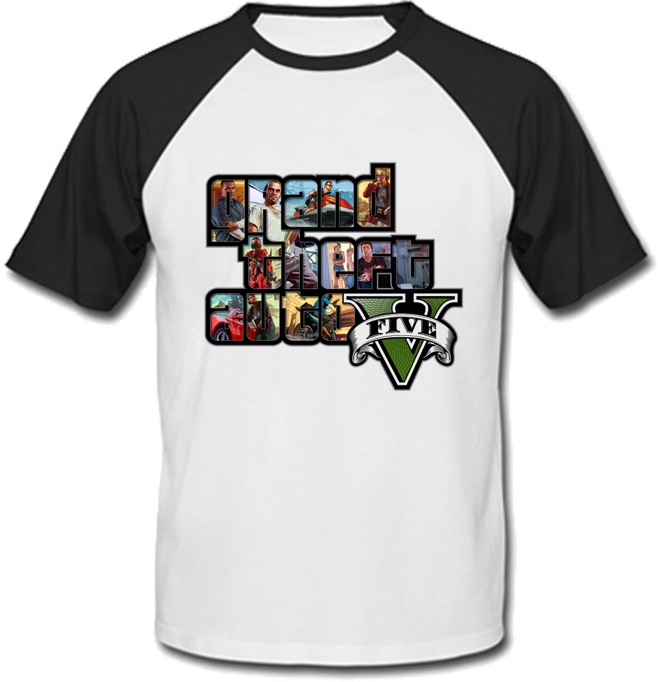 

Футболка Grand Theft Auto 5 - GTA V (белая с чёрными рукавами
