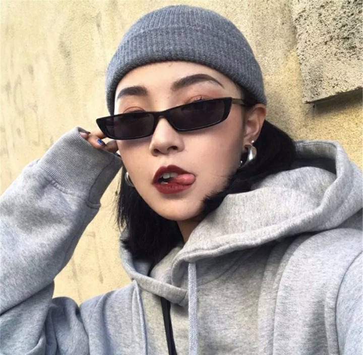 

Солнцезащитные стильные очки прямоугольной формы Узкие трендовые очки от солнца черные, Черный