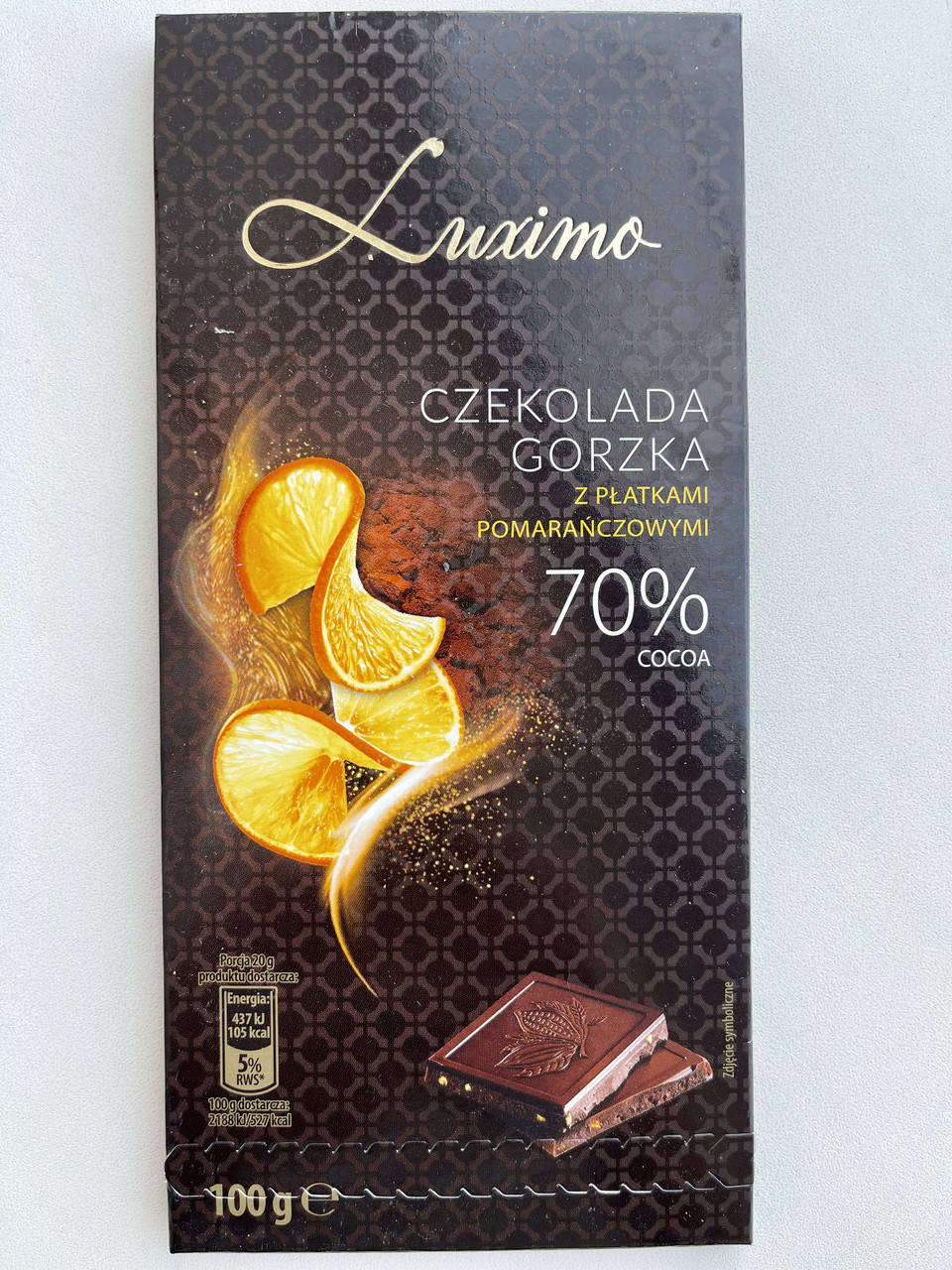 

Шоколад черный Luximo Premium с апельсином 70 % какао Польша 100г.