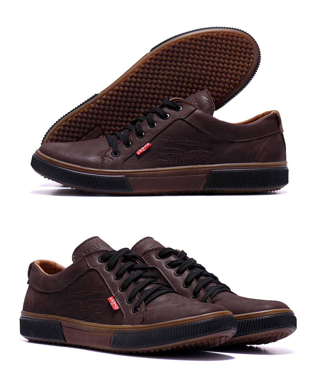 

Мужские кожаные кеды из натуральной кожи Levis Chocolate Classic, Коричневый