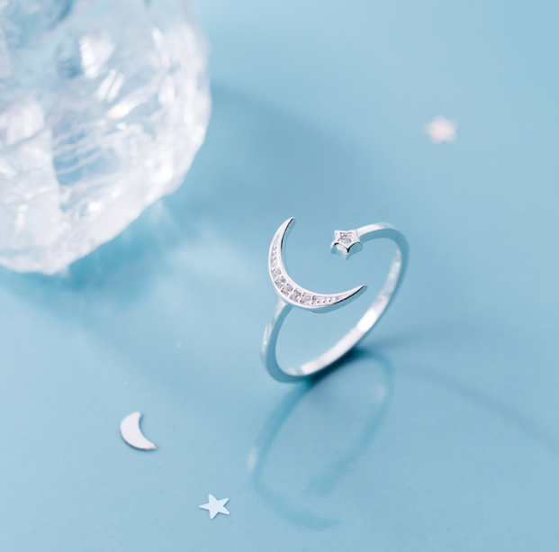 

Кольцо серебряное Звезда+Месяц с камнями, колечко регулируемый размер 15-17,5, серебро 925 пробы