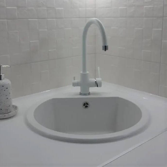 

Белая гранитная мойка для кухни круглая 500x500x180 Galati Kolo, Белый