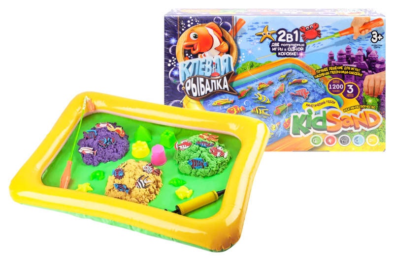 

Игра большая настольная "2в1: "Кльовая рыбалка" и "Кинетический песок KIDSAND" KRKS-01-01U DANKO, Разные цвета