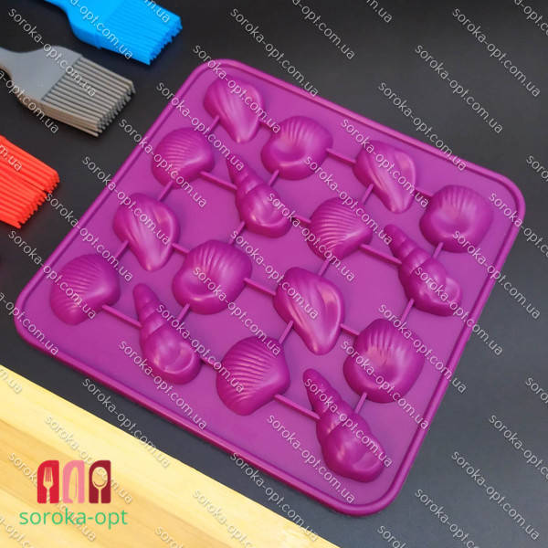 

ФОРМА СИЛИКОНОВАЯ ДЛЯ ШОКОЛАДА "РАКУШКИ" ИЗ 16 ЯЧЕЕК, Разные цвета