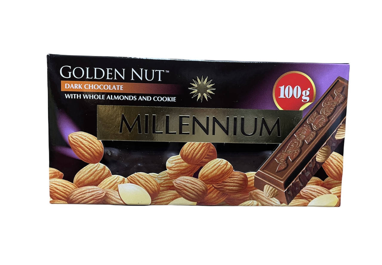 

Шоколад Millennium Gold Nut чорний з цілим мигдалем 100 г 4820240031505