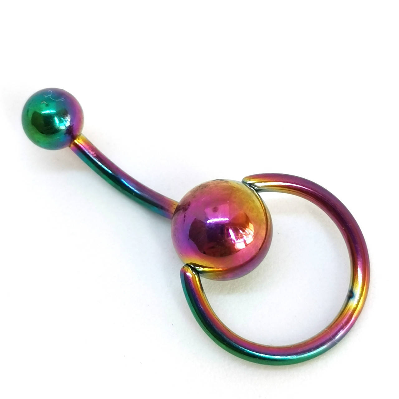 

Серьга - банан для пирсинга пупка без камней с подвижным кольцом хамелеон (бензин)