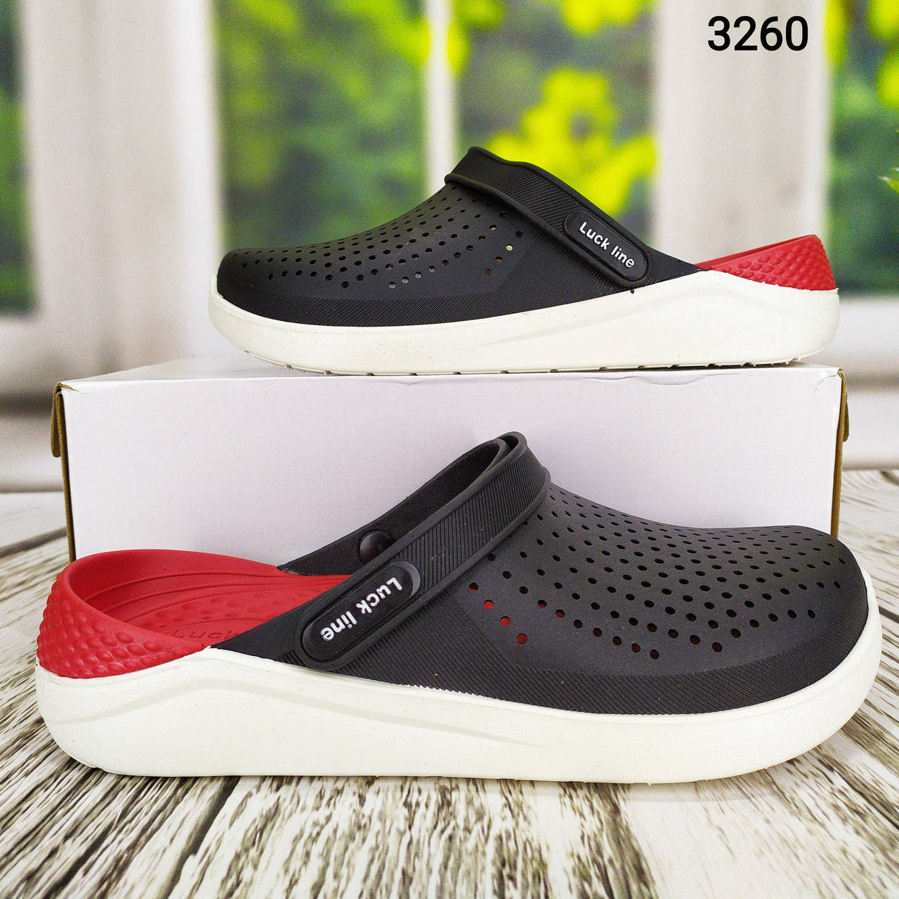 

Сабо кроксы мужские черные с красным Luck Line силиконовые, Черный