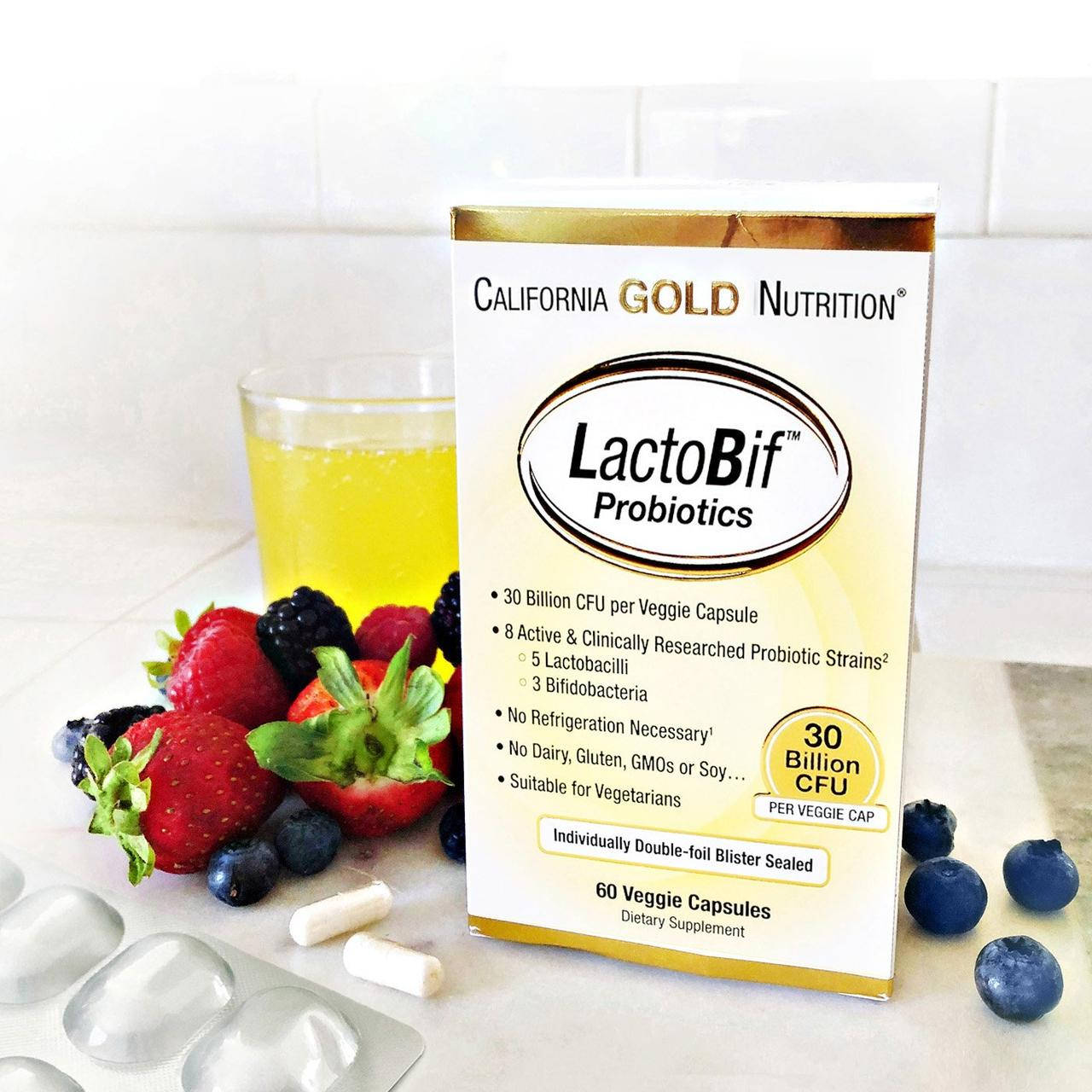 

California Gold Nutrition. Пробиотики, Probiotic LactoBif, 30 млрд КОЕ, 60 капсул.