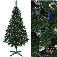 Різдвяна ялинка 2,5 м зелена штучна з білими кінчиками з шишками та блакитними ягодами