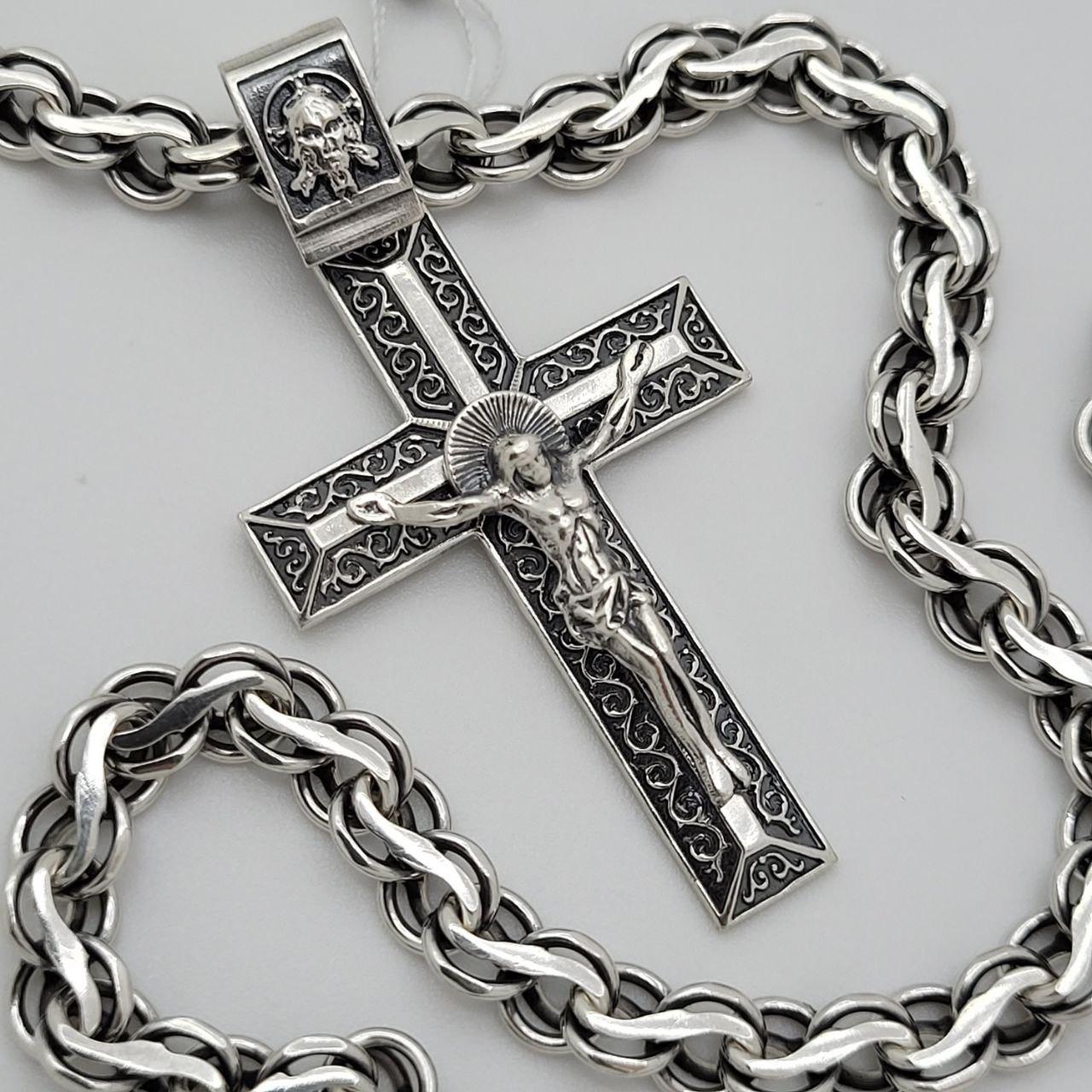 Срібний комплект ланцюжок Струмок з хрестиком Срібло 925 проба