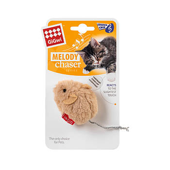 Іграшка для котів Мишка зі звуковим чіпом GiGwi Melody chaser, штучне хутро, 13 см