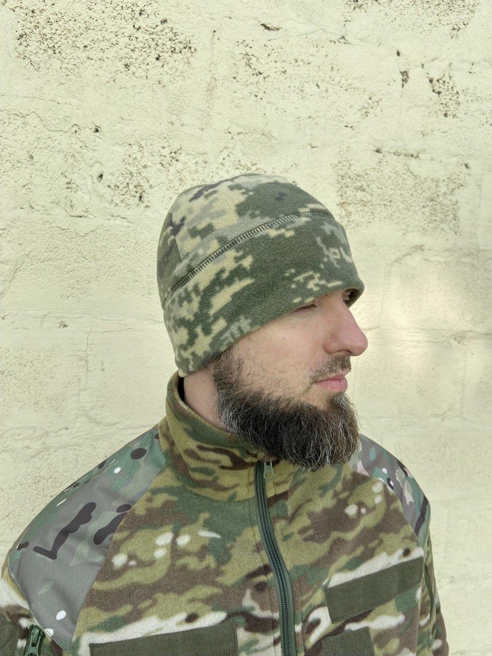 Шапка флісова військова тактична піксель