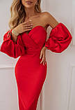 Плаття жіноче з окремими об'ємними рукавами Люкс червоне (різні кольори) XS S M L, фото 2