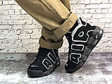 Зимові замшеві чоловічі кросівки з хутром Nike Air More Uptempo "Чорні з білим" р36-45, фото 8