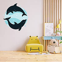 Наклейка на стену (стекло, мебель, зеркало, металл) "Два дельфина" с оракала