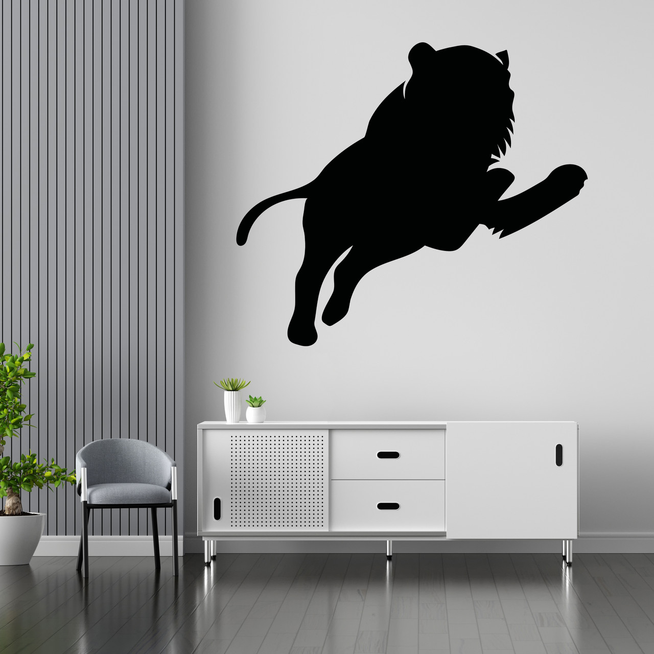Наклейка на Стену (стекло, Мебель, Зеркало, Металл) "Лев в Прыжке ...