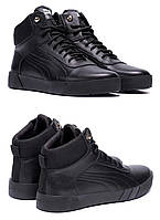 Мужские зимние кожаные ботинки Puma Black Leather, Сапоги, кроссовки зимние черные, спортивные ботинки