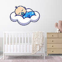 Наклейка на стену в детскую комнату "Спящий ребенок на облаке" с оракала