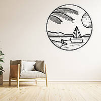 Набор наклеек на стену (стекло, мебель, зеркало, металл) "Океан, пальма, солнце, корабль" с оракала